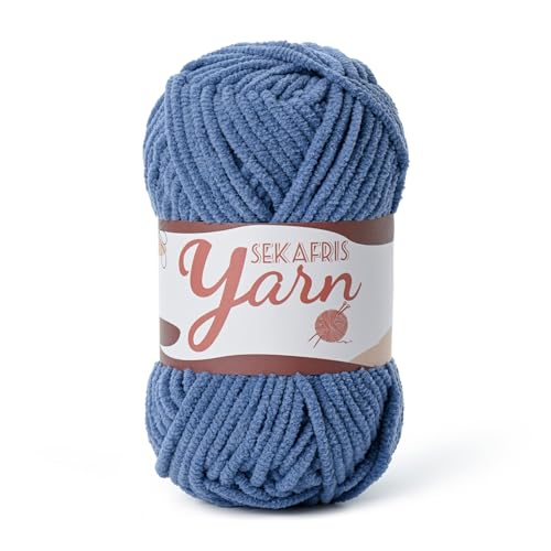 Image of Fluffy Velvet Yarn for Crocheting,Baby Blanket Yarn for Crocheting Soft,50g(65.6yds) Amigurumi Yarns,Plush Chenille Crochet Yarns,Puzzle Yarn for Crochet Weaving Craft(Navy Blue)