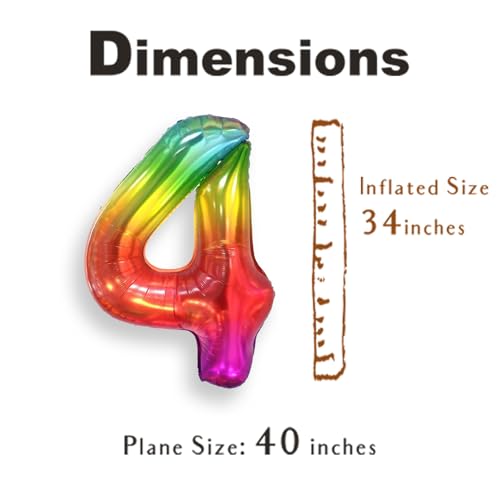 Image of SUWEN Rainbow Number 4 Balloon 40 Inch,Big Colorful Balloons 0-9 | Large Gradient Jelly 4th Helium Foil Mylar Number Multicolor Balloons for Birthday Anniversary Party Decorations
