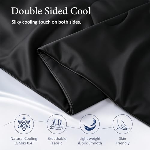 Image of Cooling Comforter for Hot Sleepers, Twin 68x90, Black | Cooling blanket feel, Q-Max >0.4 cool touch, double-sided cooling, Sorona fill, for night sweats, lightweight & breathable
