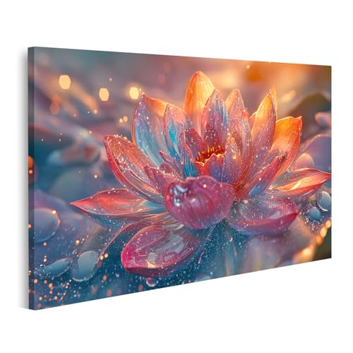 islandburner Quadro su tela Fiore di loto luminoso con gocce di rugiada per camera da letto Naturfreunde Wellness Spa Immagini Poster