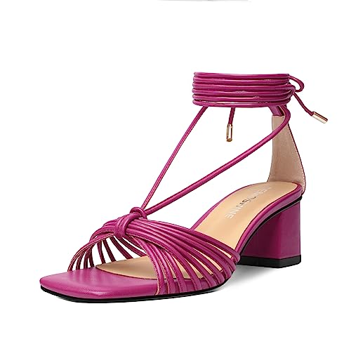 Womens Lace Up Evening Matte Open Toe Ankle Wrap Dress Strappy Chunky Low Heel Heeled Sandals 2.2 Inch