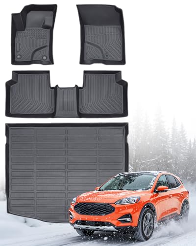 CreekT All Weather Floor Mats & Cargo Mat for Ford Escape 2020-2025 2026(Not for Hybrid) Rubber Waterproof Custom Fit for Ford Escape Floor Mats S SE SEL Accessories 4PCS