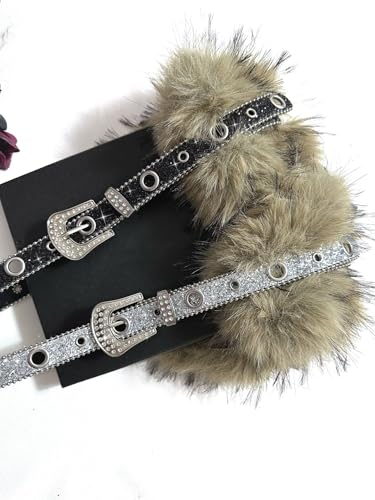 Belt Women Western Belt for Women Faux Fur Belts Y2k Chain Belts for Womens Fashion Goth Fur Accessories Cute4