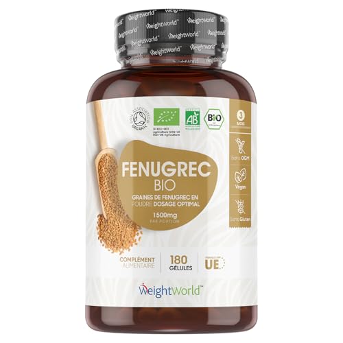 Fenugrec Gélule Bio, 1500 mg par Portion, 180 Gélules pour 3 Mois – Alternative à l’Huile de Fenugrec et aux Poudres – Riche en Protéines & Vitamines – Végan, sans Gluten ni Lactose - Fabriqué en UE