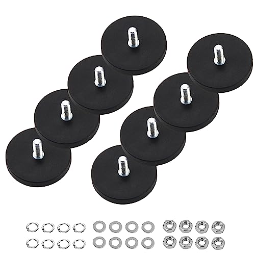 ZIOYA 8 Stücke Magnet Mit Gewinde Neodym Magnet-System Gummiert Starke Magnete Ø 43mm Mit M6 Außengewinde 10kg Haftkraft für Schrauben Öse Oder Haken (Schwarz)