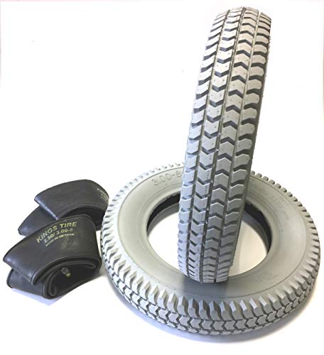 Silla 2 neumáticos 3.00-8, Gris + 2 Unidades Manguera ángulo Válvula, neumáticos kräftiges Bloque Perfil, Estructura 4 PR Neumáticos y Estable,