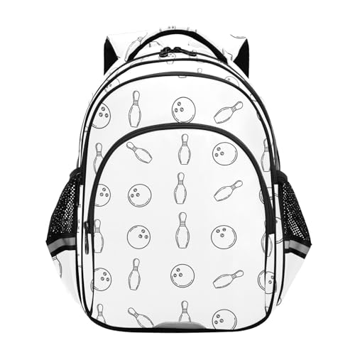 Emelivor White Bowling Ball Kids Backpack School Cute Bookbag Toddler Backpacks Daypacks Bag for Boys,S