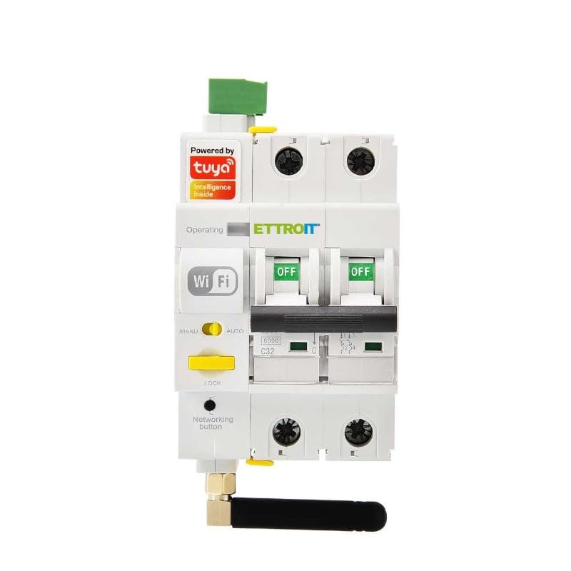 ETTROIT INTERRUTTORE MAGNETOTERMICO SMART WIFI 2P 32A RIARMO AUTOMATICO APP TUYA OCCUPA 3 MODULI DIN