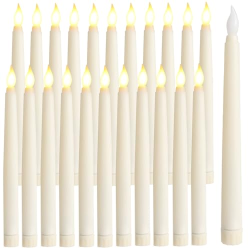 Image of Baquler 24 Pcs 8.5 Inches Flameless Flicker Taper Candles LED Candles Flickering Warm White Light Ivory LED Candlesticks Window for Christmas Wedding Home Decor