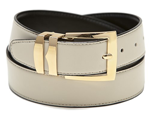 Concitor Men's Belt Reversible Wide Bonded Leather Gold-Tone Buckle CREAM/Black 60
