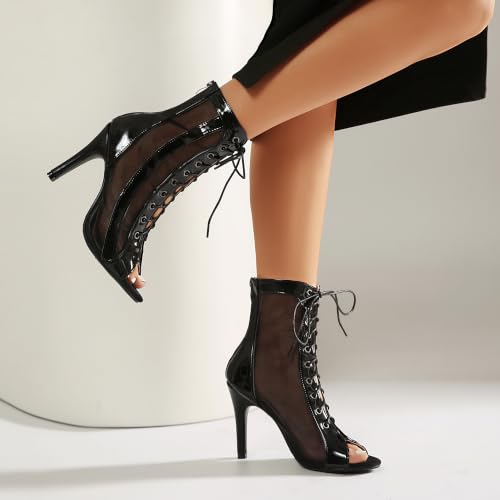 Image of UTIKLIOU Women's Mesh Sandals Peep Toe High Top Sandals Lace Up Summer Boots Buckle Strap Party Sexy Pump Shoes Open toe