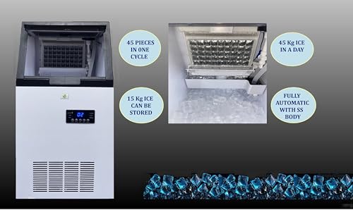 Image of Commercial Ice Cube Maker, 45Kg in a Day, 45 Crystal Clear Square Ice Cube in13-20 Mins, Ice Maker is Very usefull in Restaurent /Bars /Hotels /Kitchen /Office /Party Hall etc.