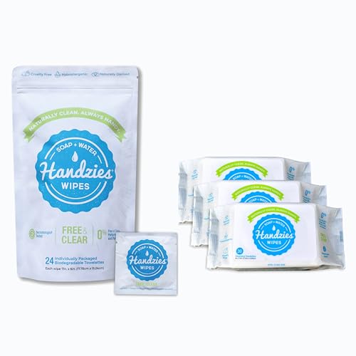 Handzies Natural Soap and Water Hand WIpes- Free&Clear- 24 Individually Packaged Singles & Three 30ct Soft Packs image 5