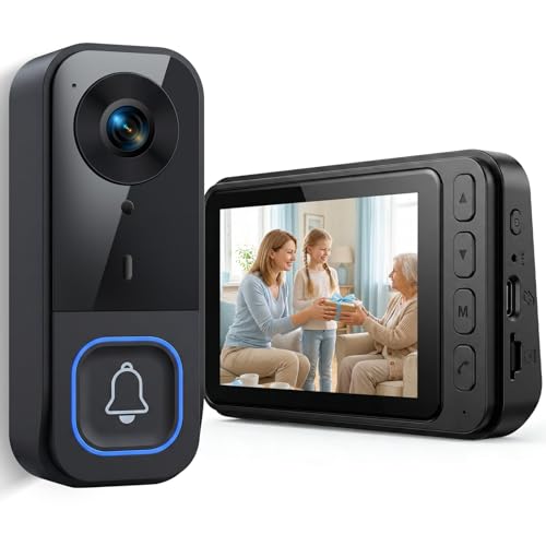 KEPEAK Doorbell Camera Wireless, Video Door Bell Camera with Monitor for Home, 2-Way Audio, Infrared Night Vision, No WiFi Connection and APP Required, No Subscription