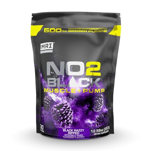 MRI NO2 Black Nitric Oxide Supplement for Pump, Muscle Growth, Vascularity & Energy - Powerful Stim-Free Pre-Workout with Citrulline (30 Servings) (Black Razzy Ripped)
