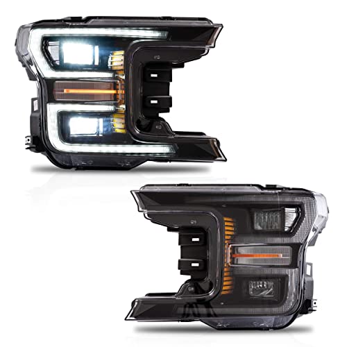 VLAND Headlights Fit for 2018 2019 2020 Ford F150 XL XLT Platinum Lariat Limited SSV King Ranch Front Lights with Sequential Turn Signal Plug-and-play Headlamp Black