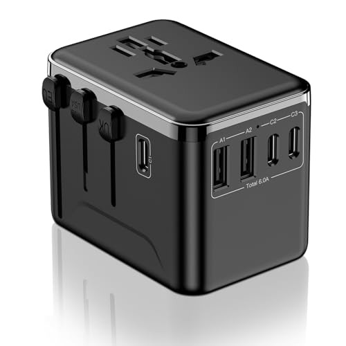 Necomi Universal Travel Adapter with 2 USB And 3 Type-C for USA EU UK AUSDouble Fuse Eight Major Protections 30W Fast Chargeمحول السفرNew Upgraded Model