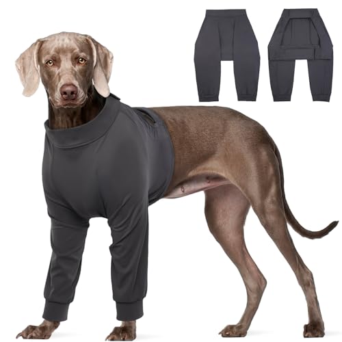 Kuoser Traje de Recuperación de Cirugía para Perros, Patas Delanteras, Soporte de Pierna, Protector de Heridas, Azul, Gris, Talla L