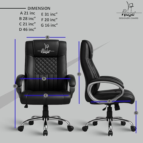 Image of ROSE Iran | 3-Year Brand Warranty | Comfortable High Back Chair | Adjustable Boss Chair for Home Office, Swivel Revolving Professional Executive (Black, Leatherette HB)