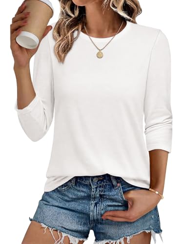 CHICGAL Women 3/4 Sleeve Shirts Casual Round Neck Tops Basic Tees Cute T-Shirts Blouses