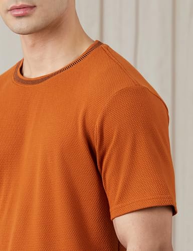 Image of Amazon Brand - Symbol Men's Cotton Rich Relaxed Fit Textured Knit Tshirt | Popcorn Knit Solid Tshirts | Half Sleeves | Textured Knit (Available in Plus Size)