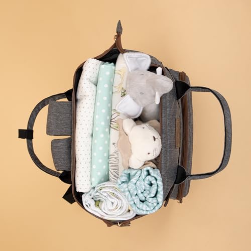 Image of abracadabra Diaper Bag with Changing Station For Mother, Maternity Bag for Newborn Baby, Waterproof and Multipurpose, (38 x 28 x 22 cm) - Grey