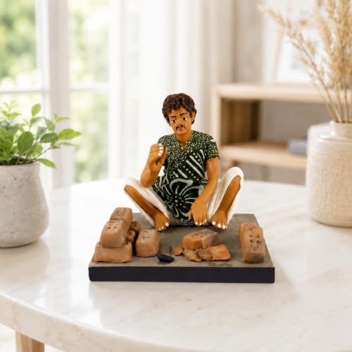 Image of Krishnanagar Handmade Clay Gift & Decor | Basic- Sitting Human Figure Miniature Idol - Brick Breaker