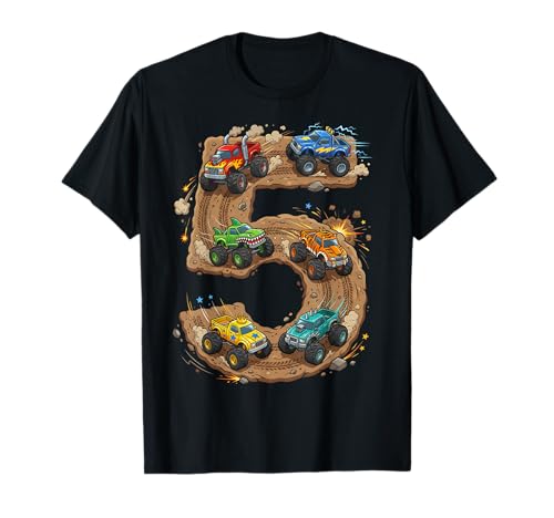 5 Year Old Monster Truck Boy Toddler 5th Birthday Party T-Shirt