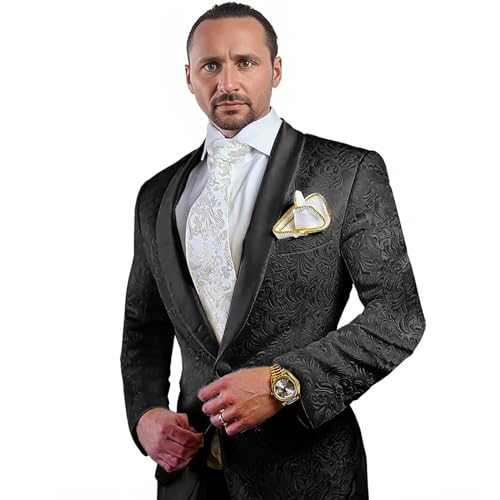 Men's Suit Wedding Tuxedo 2 Piece Floral Jacket Pants Formal Slim fit Outfit3