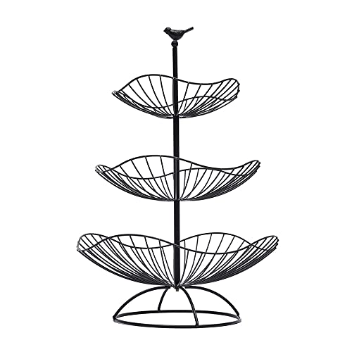 SUONTY Cesta de frutas de 3 pisos, cesta de metal para servir frutas, verduras, bandeja para aperitivos, plato de frutas para decoración del hogar, almacenamiento de cocina (negro)