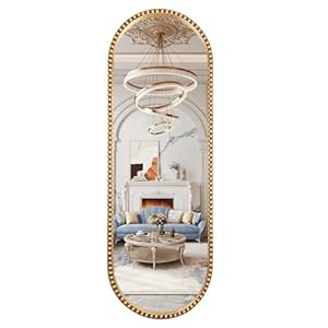 Oval Full Length Mirror, 20″x53″ Metal Beaded Frame Large Hanging Dressing Floor Mirror for Bedroom, Living Room, Entryway, Antique Gold (No Stand)