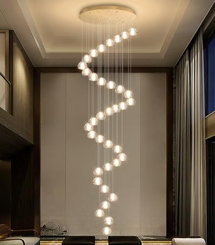 Image of 36 Light 216'' Long Large Crystal Chandeliers LED Chandeliers for High Ceiling Handing Light Fixture for Entrance Hallway Foyer Staircase Lobby Gold