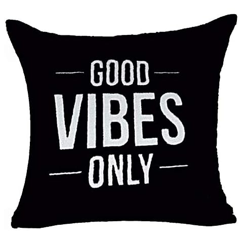 SOPARLLY Motto Good Vibes Only Cotton Linen Decorative Home Office Throw Pillow Case Cushion Cover Square 18X18 Inches (A) Cover