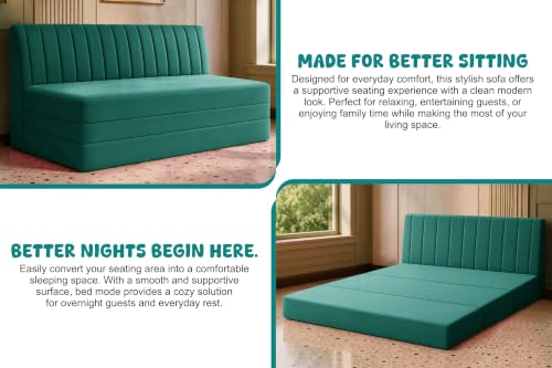 Image of Los Angeles Modern Velvet 3-Seater Sofa Cum Bed, Multipurpose Convertible Sleeper Couch Sofa for Living Room, Bedroom & Office- Green Color