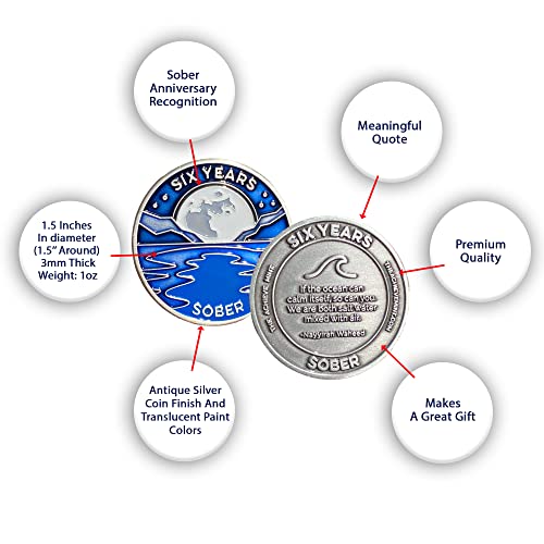Image of 6 Years Sober Token | Six Years Sobriety Chip | Non-AA Gift, Non-Religious Medallion for Men and Women Celebrating Sobriety