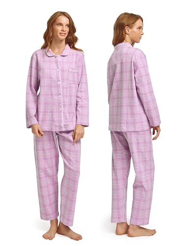 tweezi Cotton Pajamas for Women Set – Purple Plaid – Size M – Long Sleeve Button Down Pajamas Women 2-piece with Straight-leg Pants & Elastic Waist – Pj Sets for Woman – Womens Pajama Sets