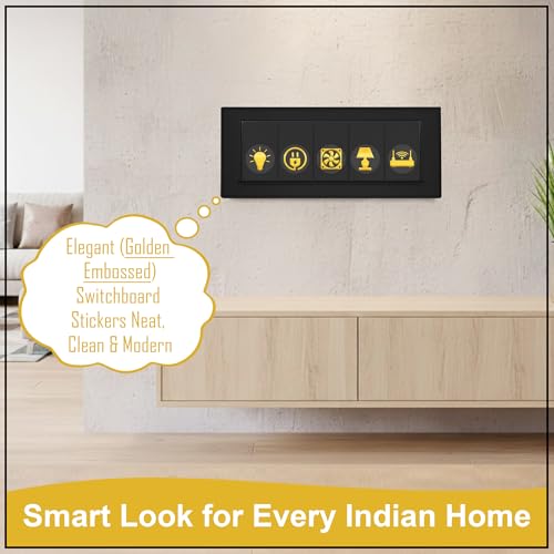 Image of GLUN Royal Gold 600 Vinyl Switchboard Stickers | 60+ Luxury Embossed Finish Icons for Fan, Light, AC & Home Switch Buttons
