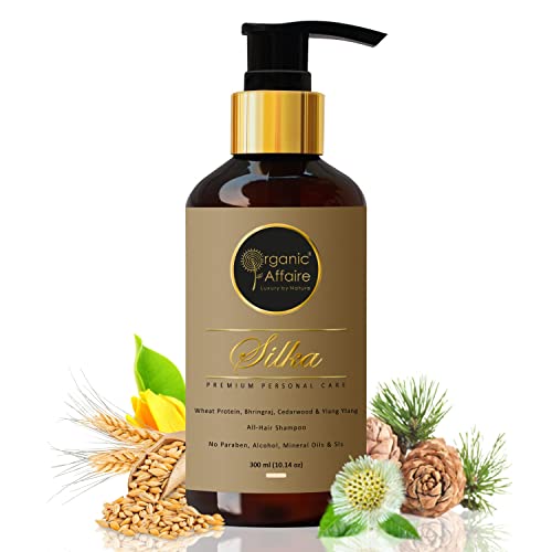 Organic Affaire Silka Intense Repair Shampoo with Wheat Protein, Vitamin-B5, Bhringraj, Ylang Ylang & Cedarwood | Nourishing Shampoo for Dry & Frizzy Hair | No Paraben, SLS or Alcohol (300ml)