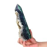 AMOYSTONE Decorative Quartz Obelisk Slab Pointed Natural Fluorite Slab Block Heavy 2-2.8 LBS, Crystal Lover Collection, Gifts, Home Décor