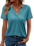 TICTICMIMI Women's V Neck Summer Tops Casual Short Sleeve T Shirts Basic Loose Fit Dressy Tees Teal