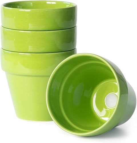 Miniatura 7 de YBX - Macetas de cerámica de 4 pulgadas para jardín al aire libre, maceta redonda con orificio de drenaje, color verde (paquete de 4)