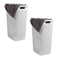Mind Reader Slim Laundry Hamper with Lid, 60L Clothes Baskets, Premium Wicker Design, Plastic, 2-Pack, White