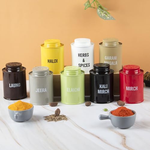 Market99 Mild Steel Spice Jar Set Of 8 Pcs (Each 250Ml) | Mu...