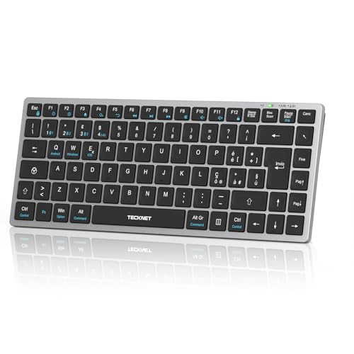 TECKNET Tastiera Bluetooth Ricaricabile, 4-Dispositivo (2.4G USB+3 BT), Mini Tastiera