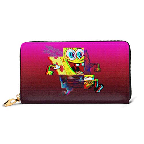 Preisvergleich Produktbild Spongebob Geldbörse aus echtem Leder, mit Reißverschluss, lange Clutch, Münzfach, Kartenpaket für Damen und Herren