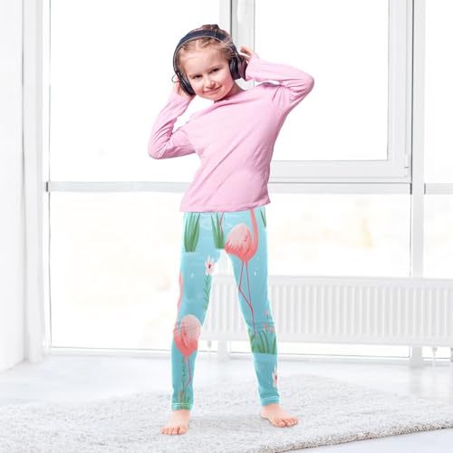 Bolaz Toddler Girls Leggings Printed Yoga Pants Leggings Pink Flamingos Green Leaves for Kids4