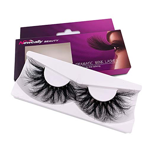 Newcally 25mm Mink Lashes 5D Mink False Eyelashes Dramatic Messy Cross Fake Eye Lashes 1 Pair Pack