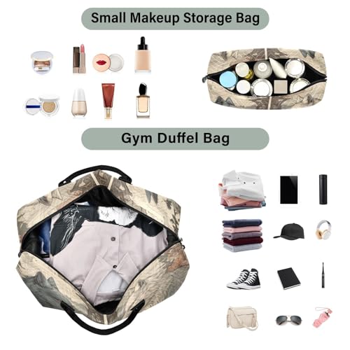 Large Travel Duffel Bag, Two Fox Sports Tote Gym Bag, Shoulder Weekender Overnight Bag for Women Men, Carry On Luggage with Toiletry Bags4