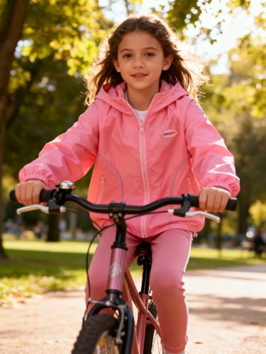 Image of WELAKEN Lightweight Jacket for Girls Kid Teen Waterproof Windbreaker Hooded Rain Coats with Pockets