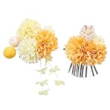 [OTAKUMARKET] 髪飾り 七五三 成人式 浴衣 髪 飾り 花 袴 着物 振袖 和装 卒業式 結婚式 髪留め 子供 和風 高級造花 ヘアアクセサリー 2点セット (イエロー A)